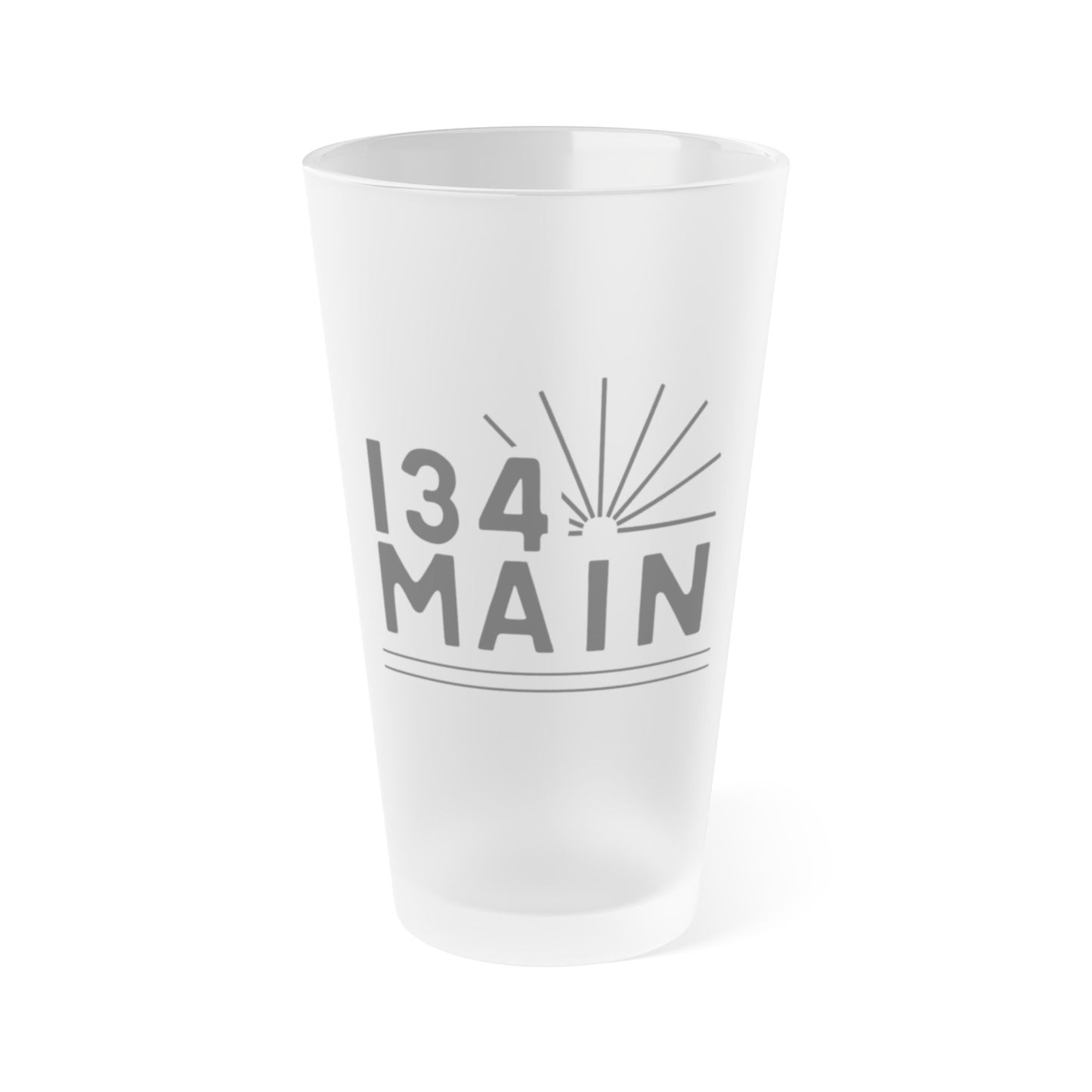 134 Main Frosted Pint Glass, Personalized Barware, 16oz Drinking Glass for Events, Custom Gift for Him, Beer Lover's Glassware